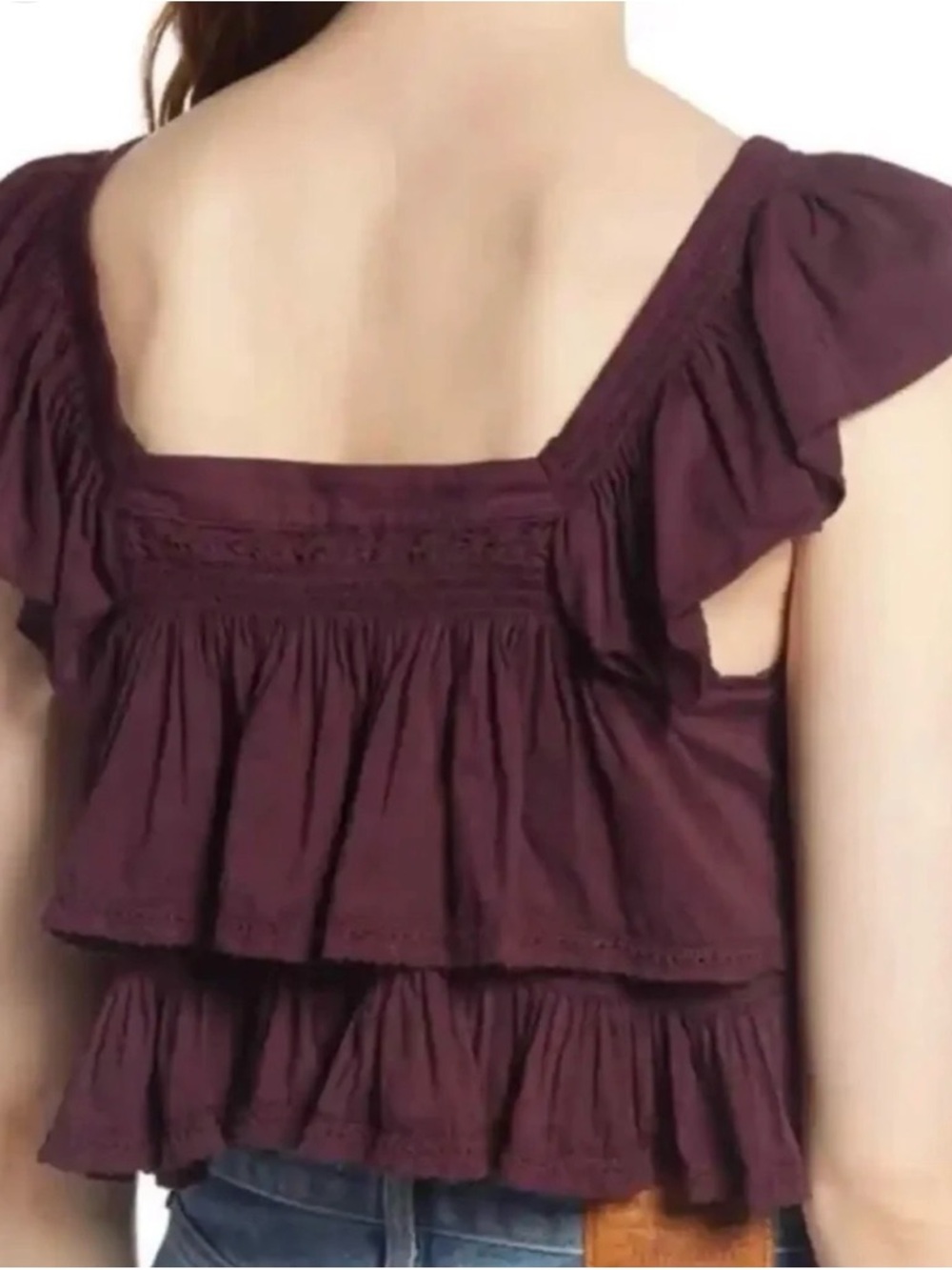 Free People Plum Ruffled Button-Front Crop Top - Picture 2 of 8